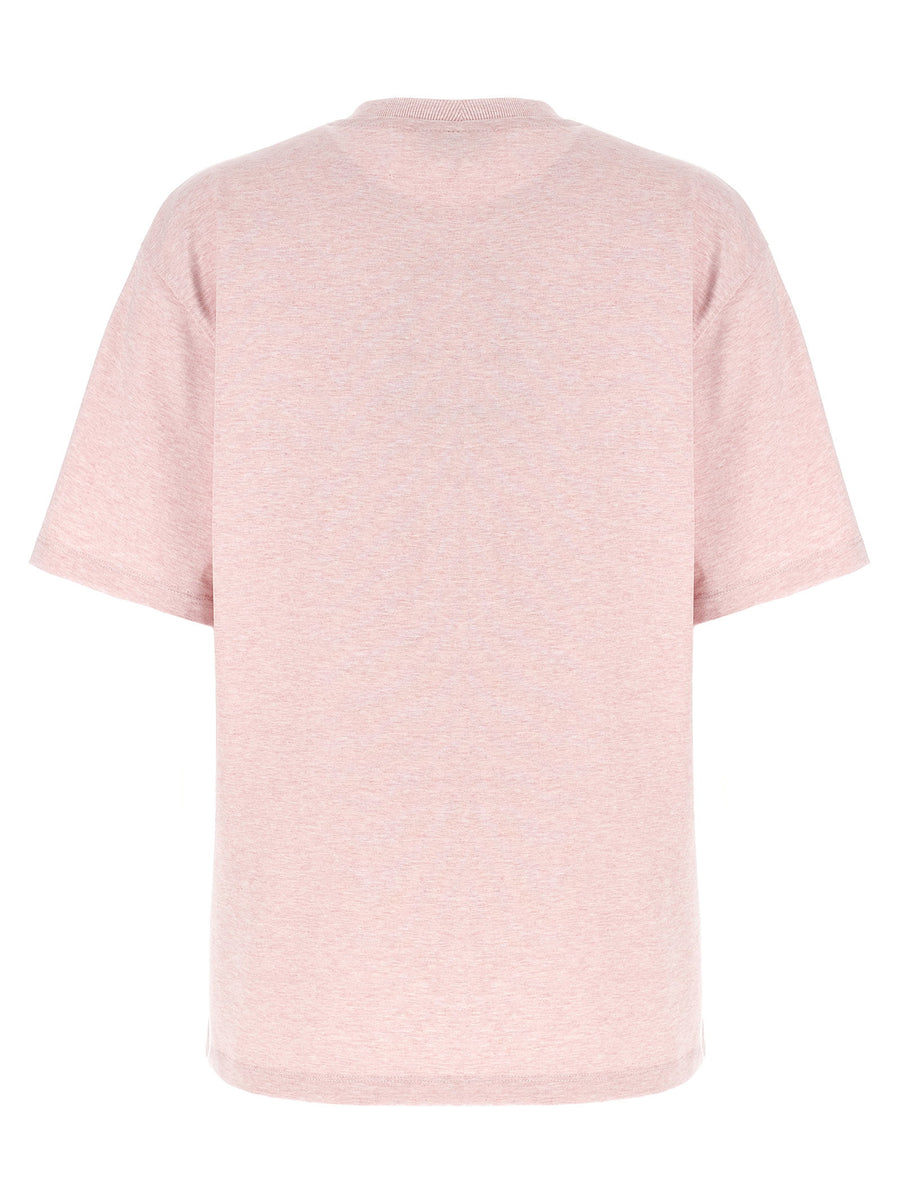 Ganni Heart T Shirt For Women Luxurious Front Logo Embroidery With Rhinestone Soft Pink Melange Cotton