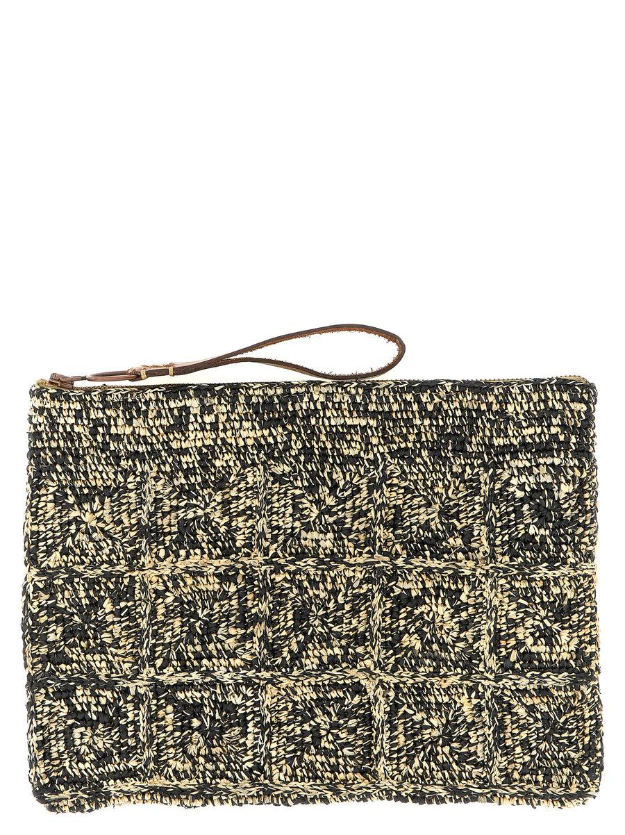 Ibeliv Tanala Crochet Raffia Clutch With Leather Strap Artisanal Beach Bag For Women