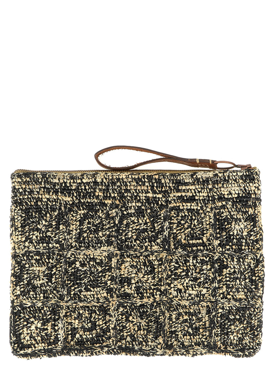 Ibeliv Tanala Crochet Raffia Clutch With Leather Strap Artisanal Beach Bag For Women