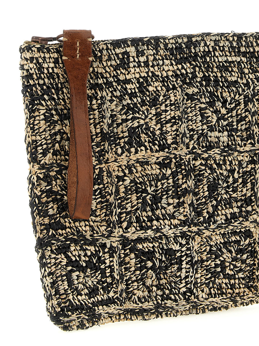 Ibeliv Tanala Crochet Raffia Clutch With Leather Strap Artisanal Beach Bag For Women