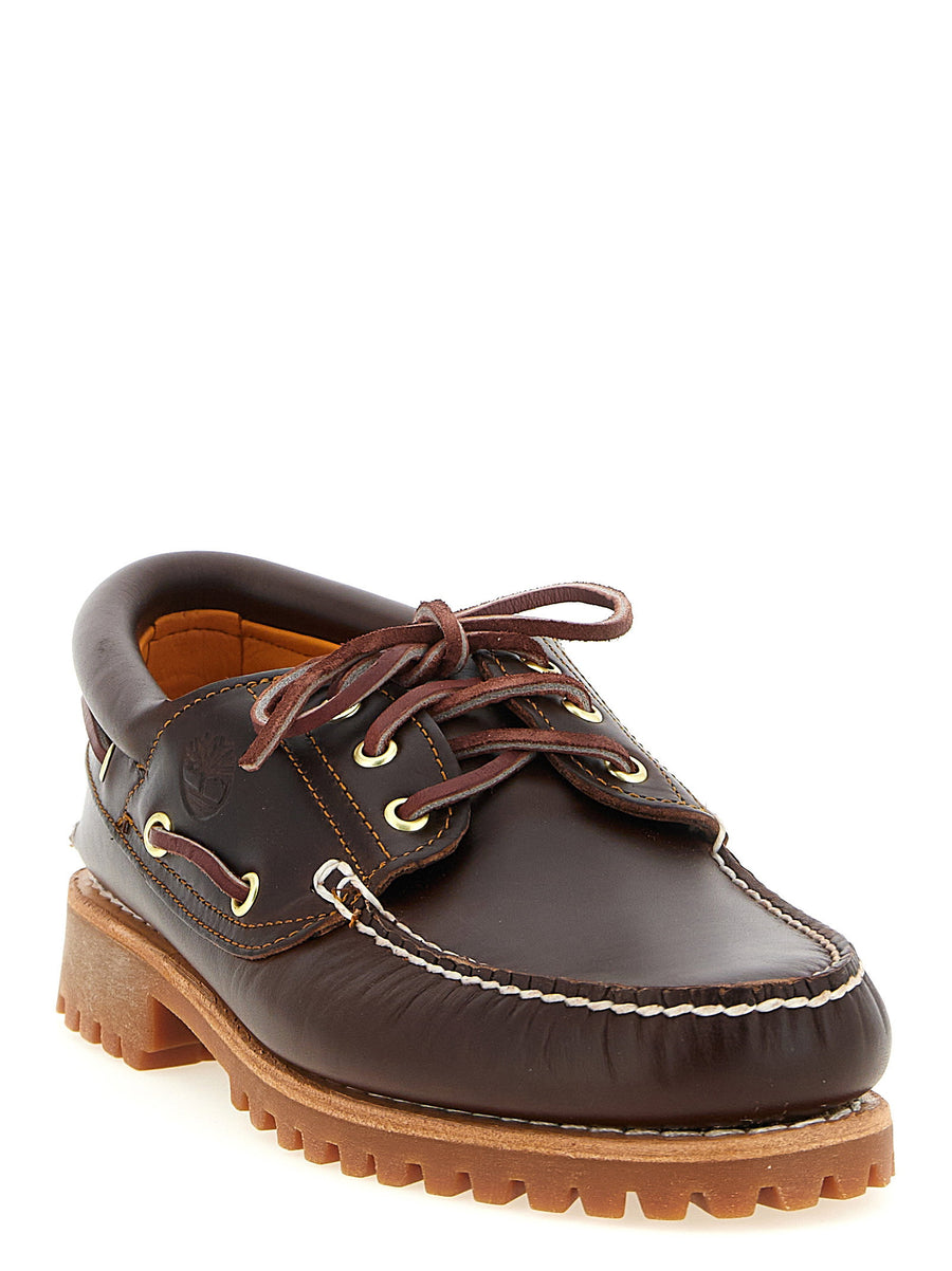 Timberland 3 Eye Lug Boat Shoe Brown Premium Leather Unisex Moccasins
