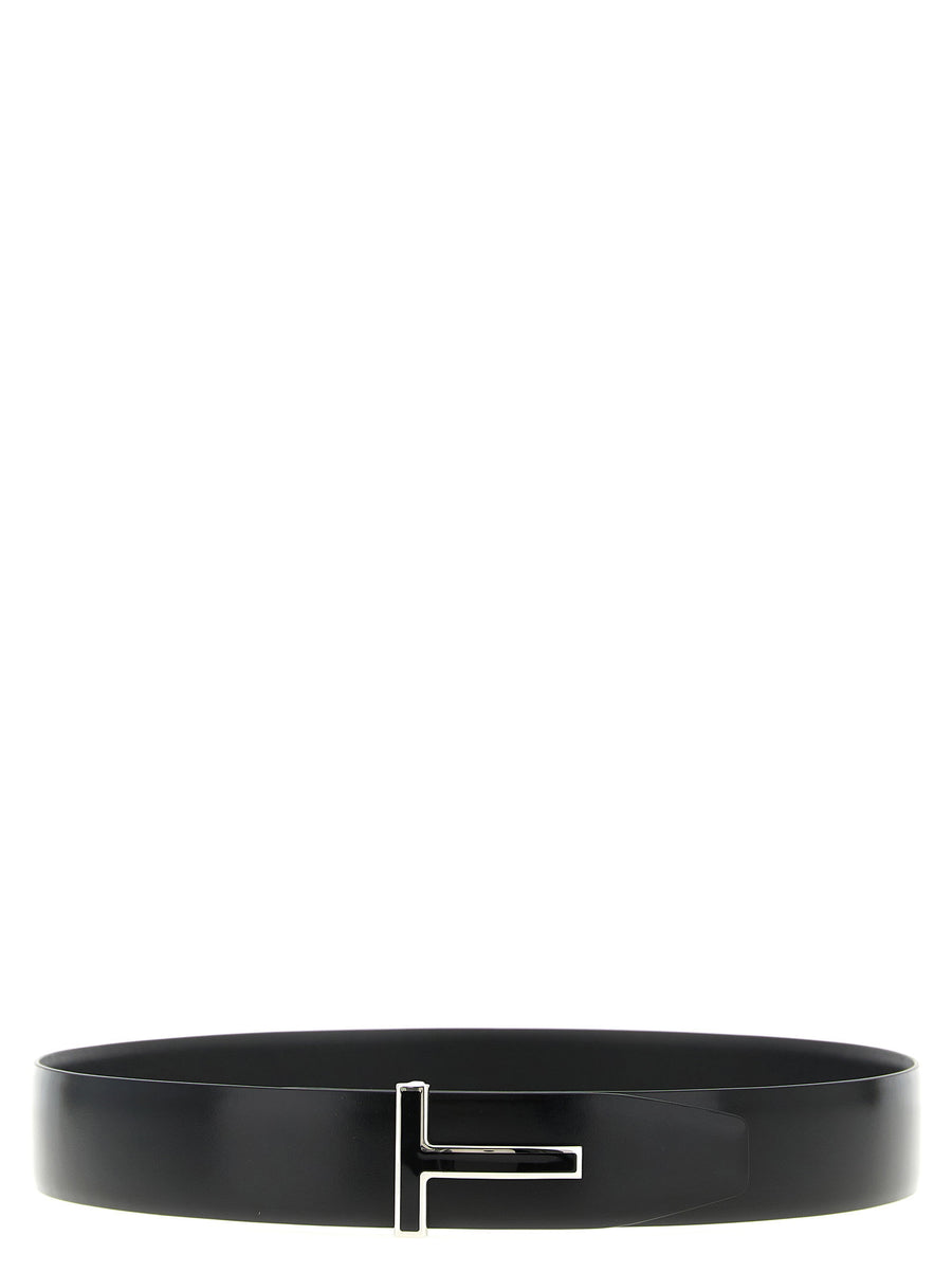Tom Ford Reversible Shiny Calfskin Leather Belt For Men With Enamel Logo Buckle Premium Luxury Accessory