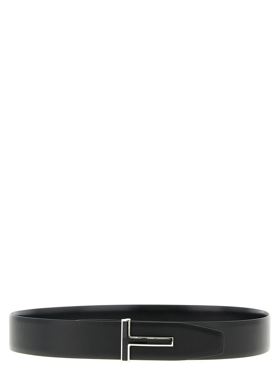 Tom Ford Reversible Shiny Calfskin Leather Belt For Men With Enamel Logo Buckle Premium Luxury Accessory