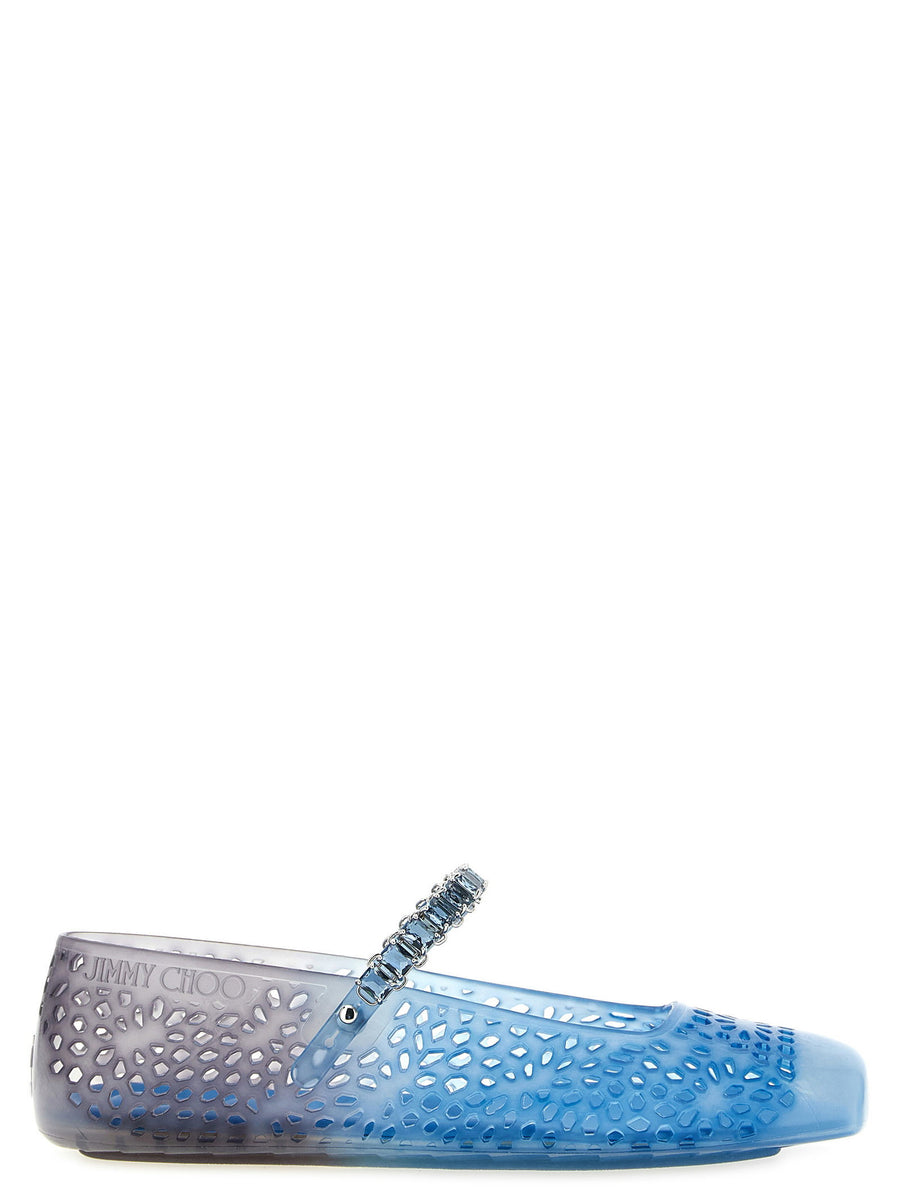 Jimmy Choo Jelly Ballet Flats Blue Gradient Openwork TPU Flat Shoes For Women