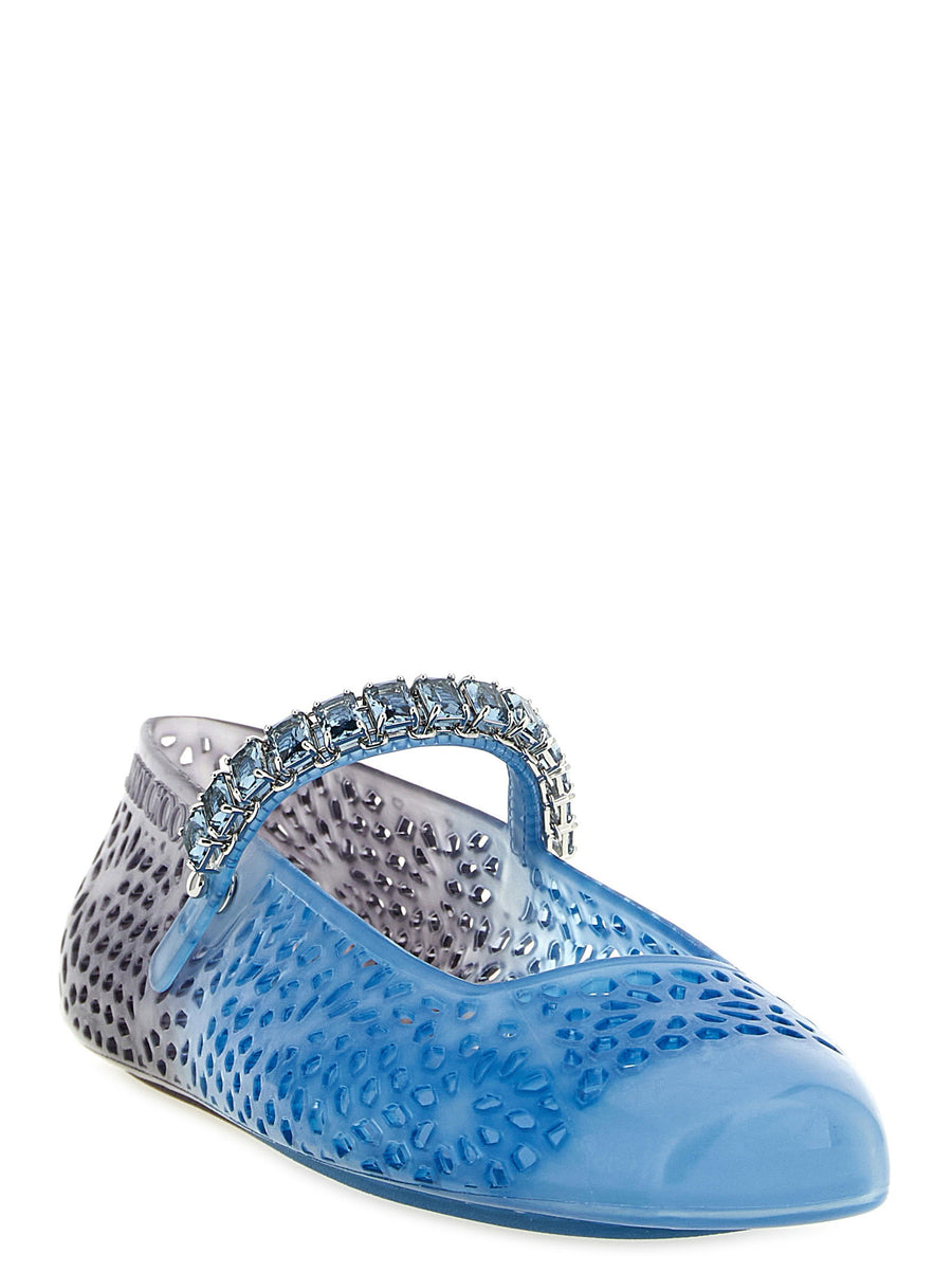 Jimmy Choo Jelly Ballet Flats Blue Gradient Openwork TPU Flat Shoes For Women
