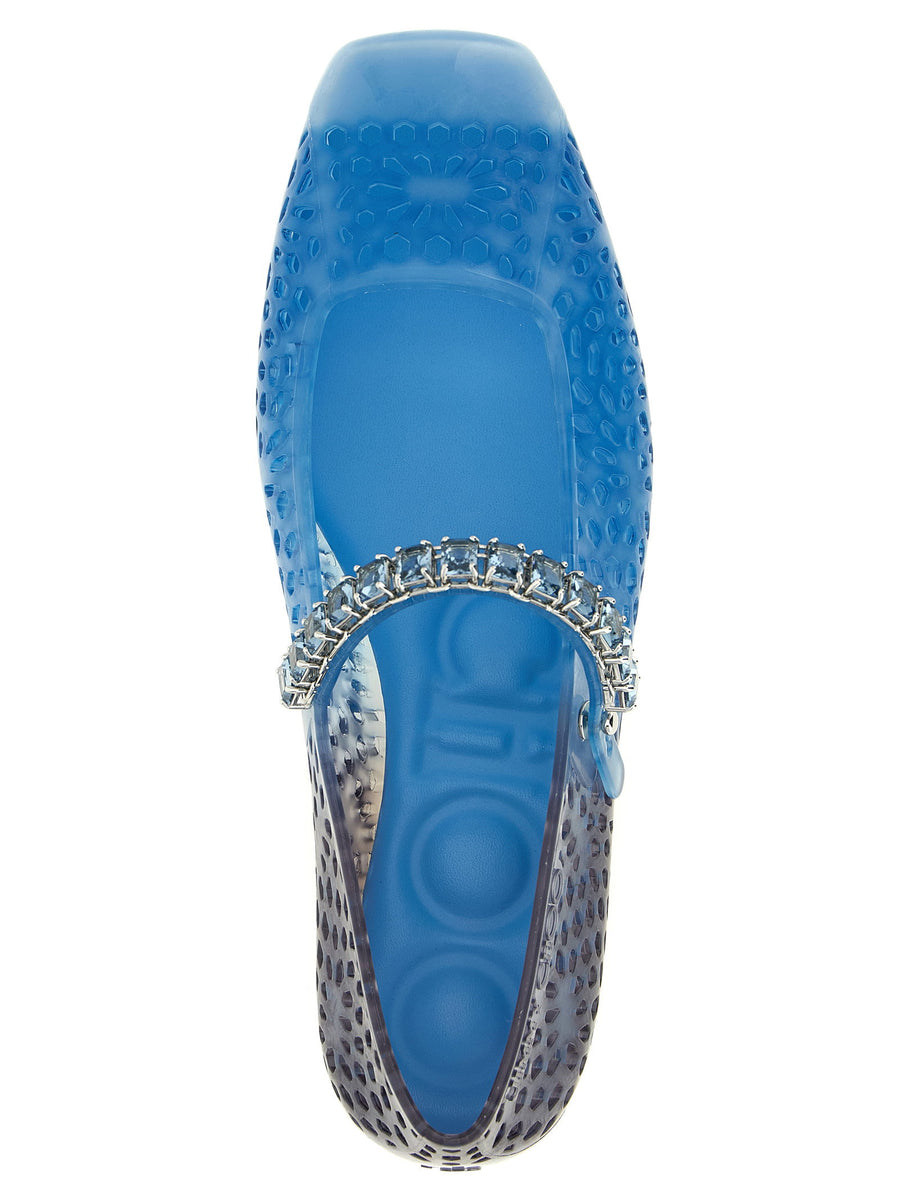 Jimmy Choo Jelly Ballet Flats Blue Gradient Openwork TPU Flat Shoes For Women
