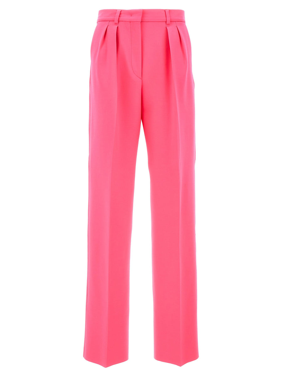 Sportmax Tibet Pants Luxurious Wide Leg Virgin Wool Trousers for Women in Fuchsia with Front Pleats