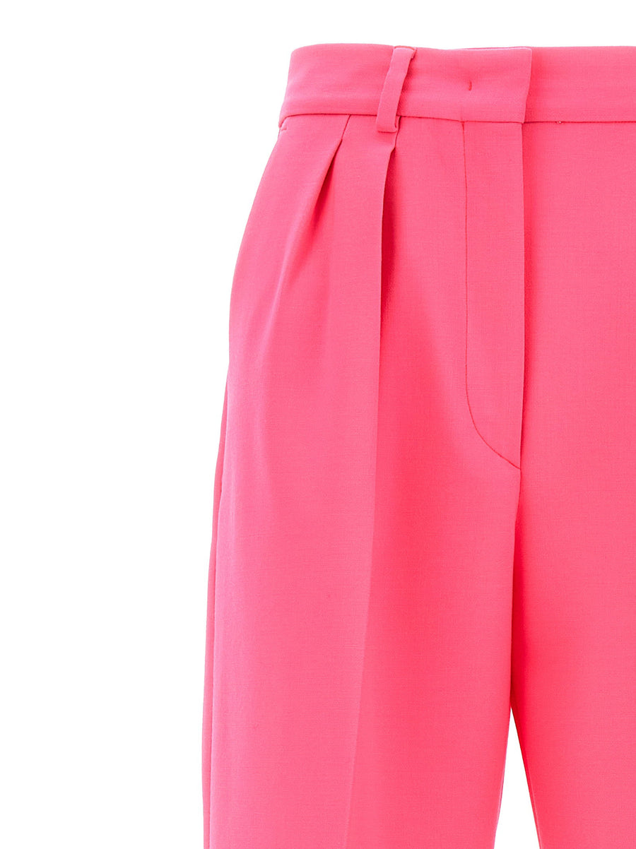 Sportmax Tibet Pants Luxurious Wide Leg Virgin Wool Trousers for Women in Fuchsia with Front Pleats