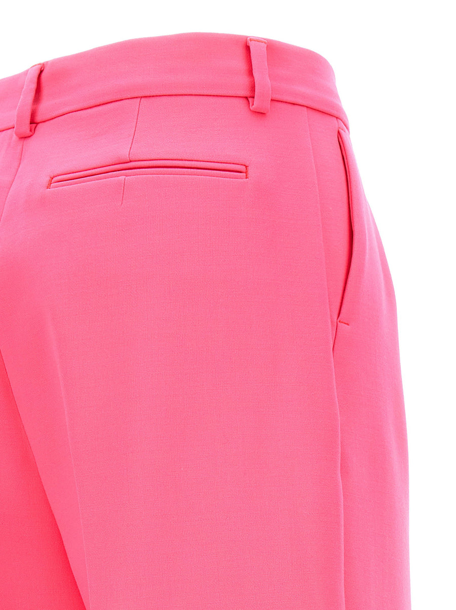 Sportmax Tibet Pants Luxurious Wide Leg Virgin Wool Trousers for Women in Fuchsia with Front Pleats