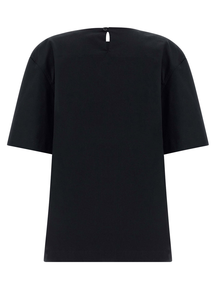 TheLatest Dean T Shirt For Women Luxurious Cotton Gabardine With Structured Look Back Button Closure Teardrop Cutout