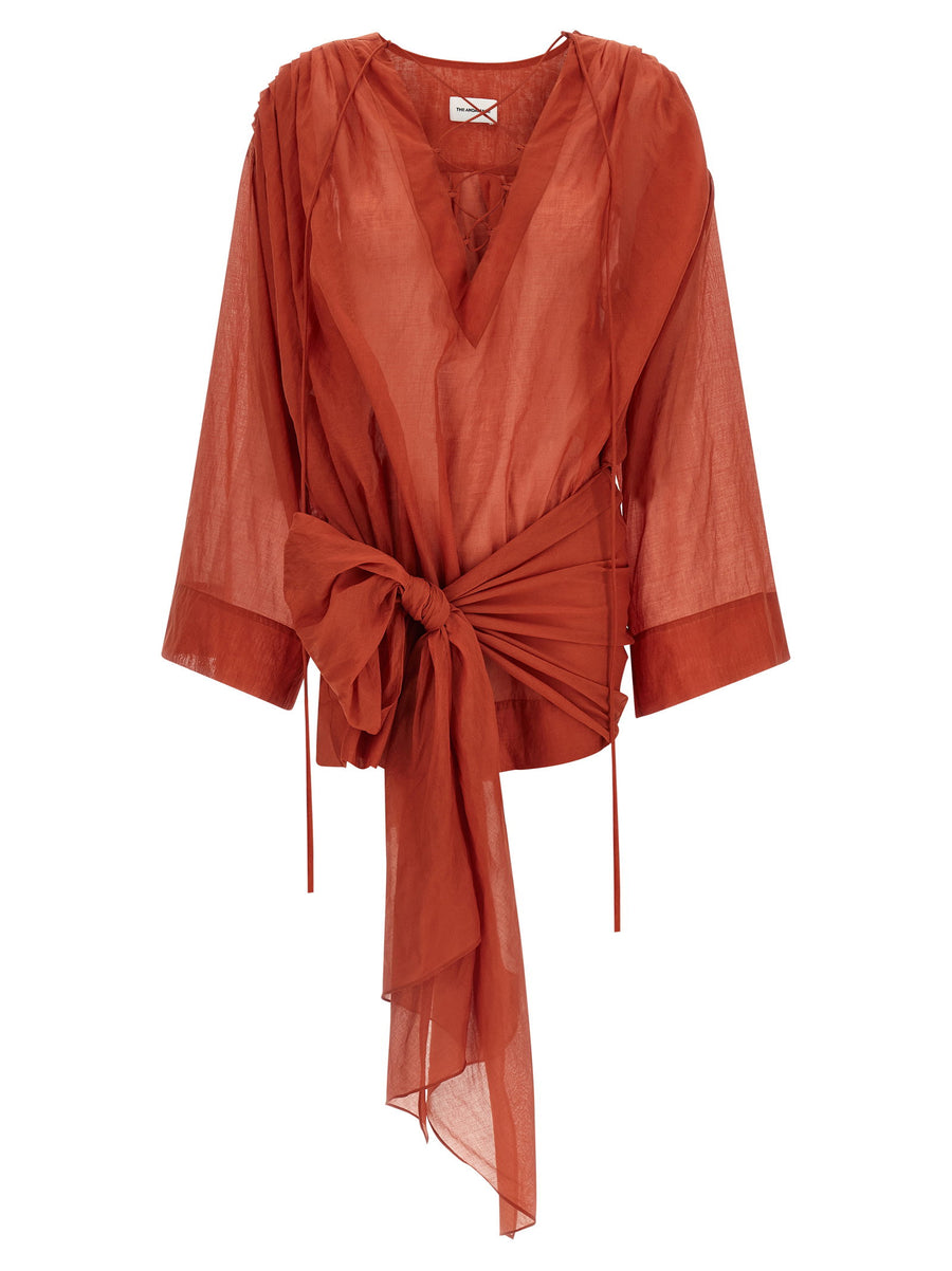 The Andamane Indira Dress Red Cotton Mini With V Neck Ties