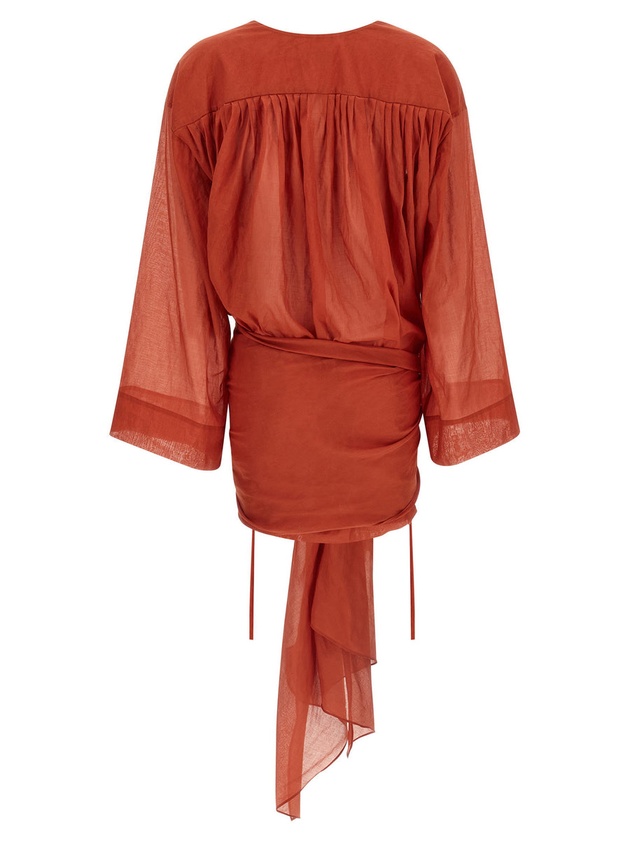 The Andamane Indira Dress Red Cotton Mini With V Neck Ties