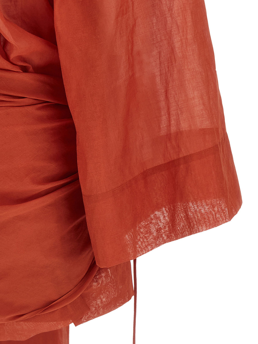 The Andamane Indira Dress Red Cotton Mini With V Neck Ties