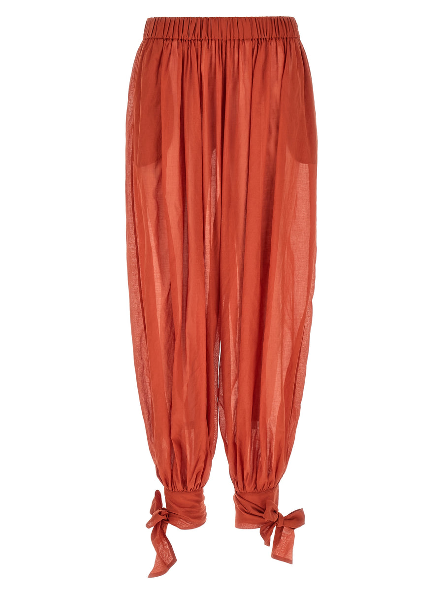 The Andamane Noor Pants For Women In Orange 100 Cotton Muslin Breathable Elastic Waist And Wide Leg