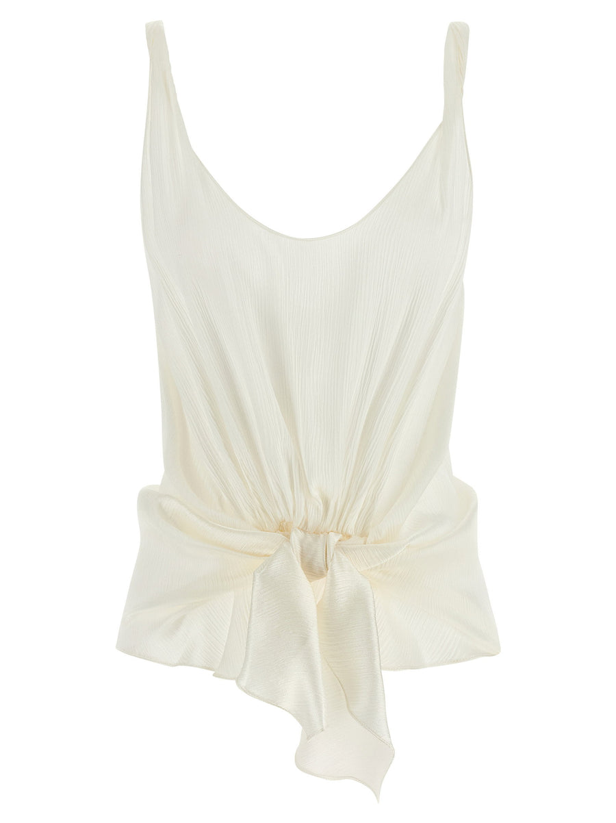 J.W. Anderson Front Knot Silk Top For Women White Luxury Sleeveless Evening Top Collection