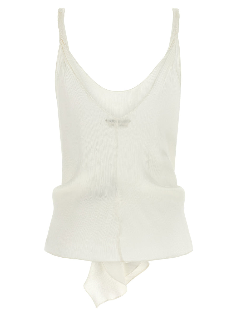 J.W. Anderson Front Knot Silk Top For Women White Luxury Sleeveless Evening Top Collection
