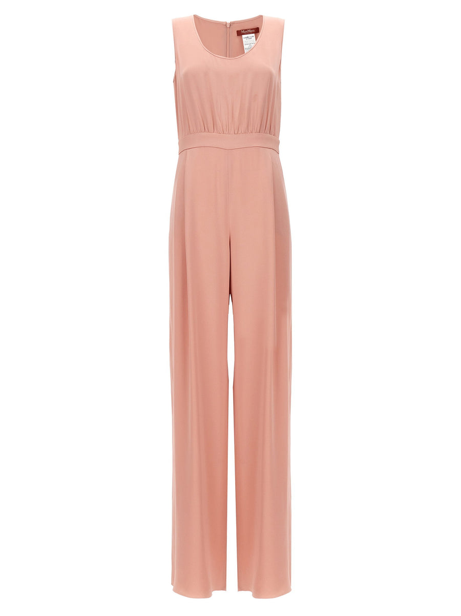 Max Mara Studio Tropea Jumpsuit For Women In Pink Satin Envers With Pockets And Timeless Luxury