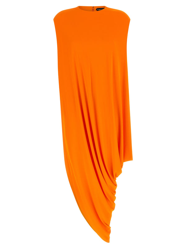 Tom Ford Impossible Asymmetric Cap Top For Women Luxury Dramatic Drape Orange Viscose With Concealed Zip