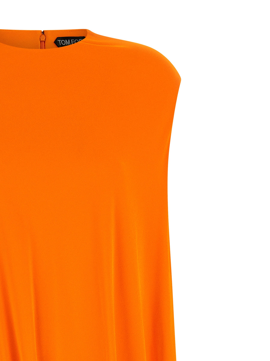 Tom Ford Impossible Asymmetric Cap Top For Women Luxury Dramatic Drape Orange Viscose With Concealed Zip