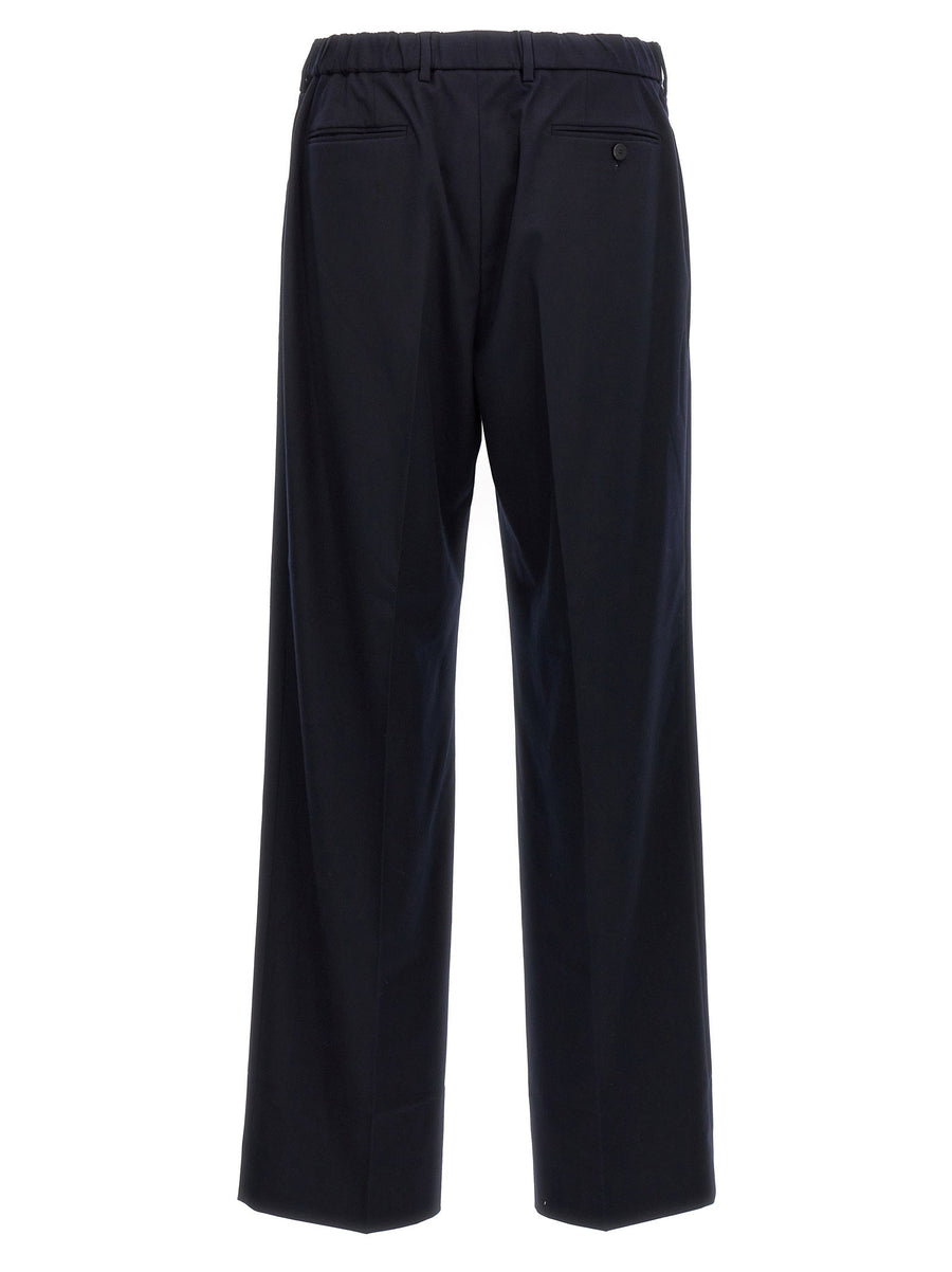 Cellar Door Nuv Pants Men's Blue Cotton Blend Trousers With Elastic Waistband Polished Silhouette