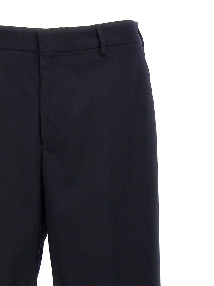 Cellar Door Nuv Pants Men's Blue Cotton Blend Trousers With Elastic Waistband Polished Silhouette
