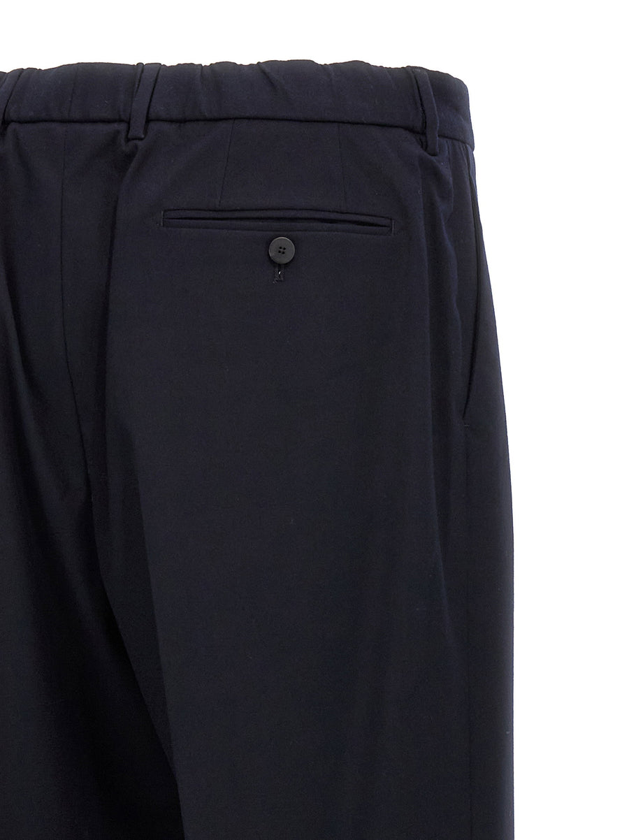 Cellar Door Nuv Pants Men's Blue Cotton Blend Trousers With Elastic Waistband Polished Silhouette