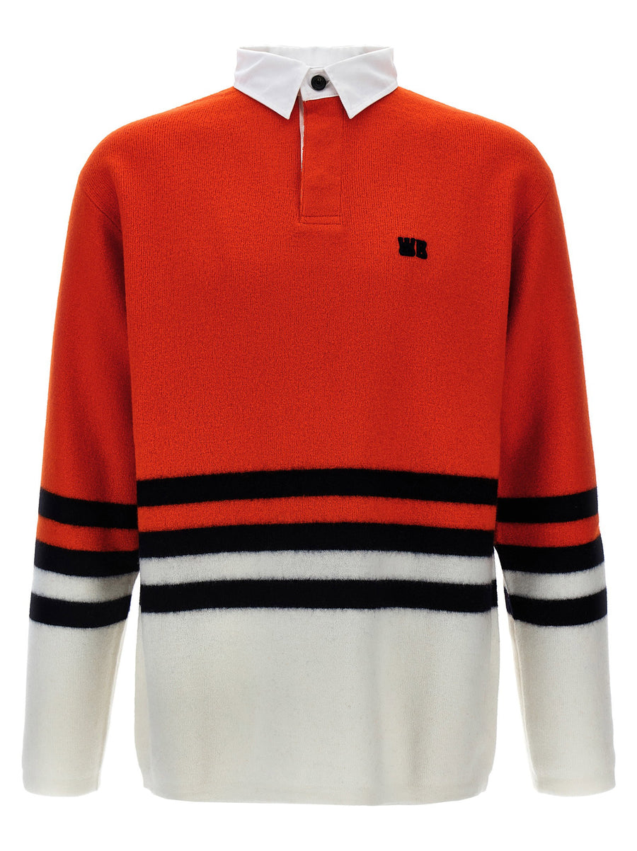 Wales Bonner Cypher Polo Shirt For Men 100 Percent Wool Luxury Knit With Red Detail And Contrast Collar