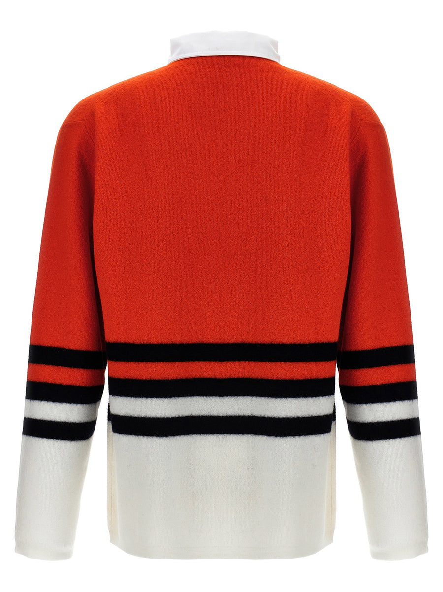 Wales Bonner Cypher Polo Shirt For Men 100 Percent Wool Luxury Knit With Red Detail And Contrast Collar