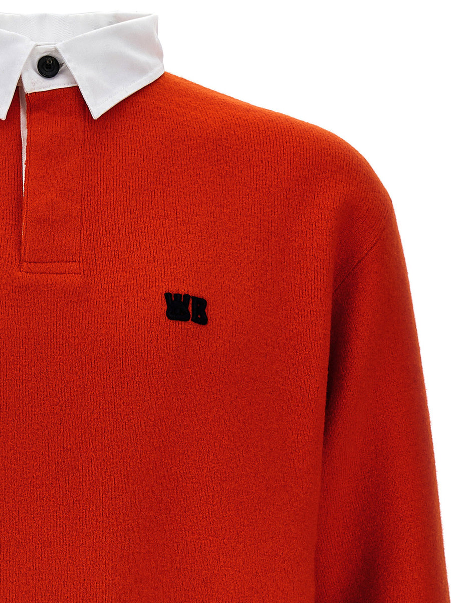 Wales Bonner Cypher Polo Shirt For Men 100 Percent Wool Luxury Knit With Red Detail And Contrast Collar