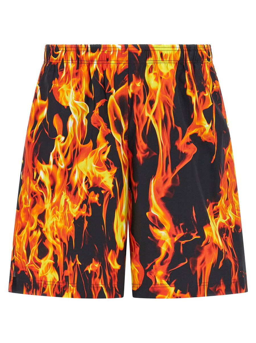 Vetements Bermuda Shorts for Men Breathable 100% Cotton, Adjustable Waistband, Bold Black Orange Fire Graphic