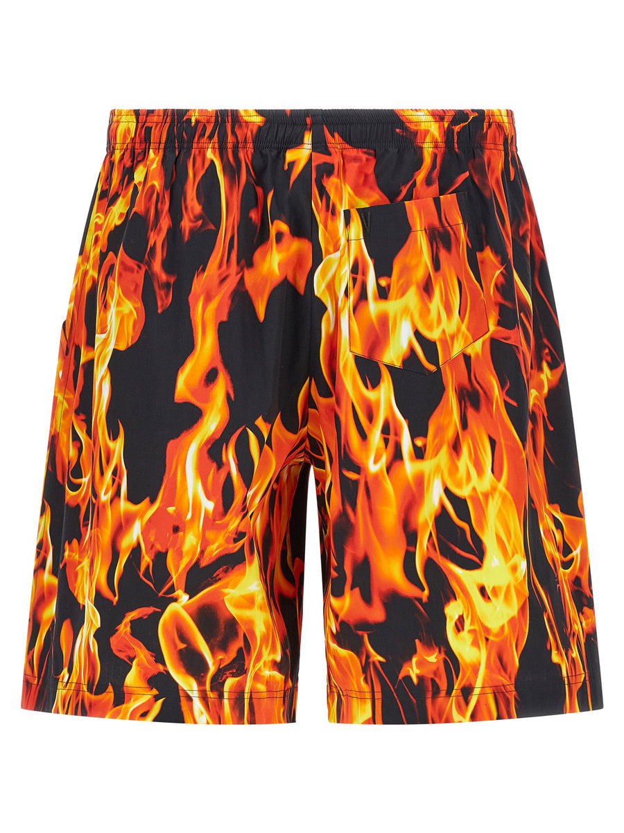 Vetements Bermuda Shorts for Men Breathable 100% Cotton, Adjustable Waistband, Bold Black Orange Fire Graphic
