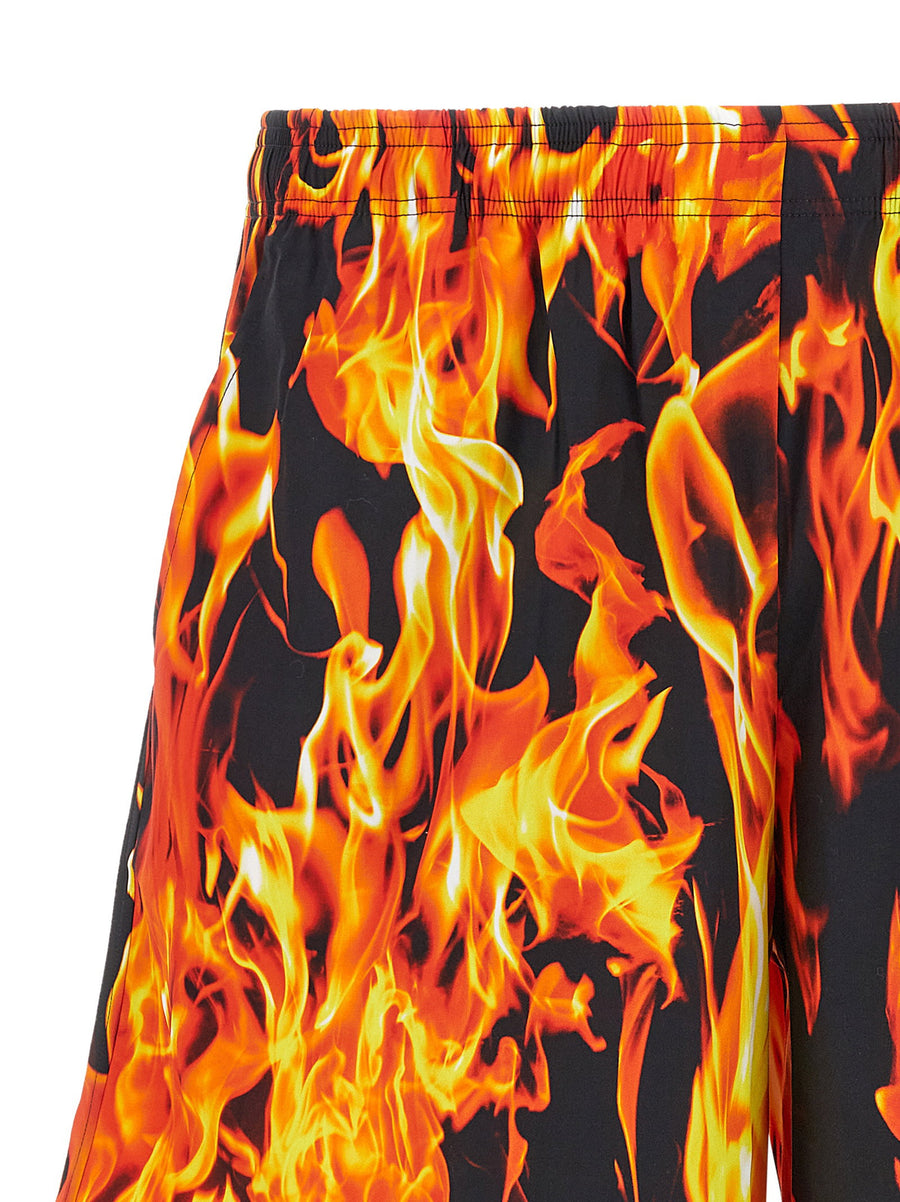 Vetements Bermuda Shorts for Men Breathable 100% Cotton, Adjustable Waistband, Bold Black Orange Fire Graphic