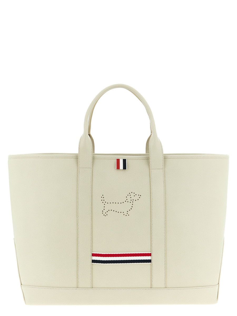 Thom Browne Tool Tote Shopping Bag For Women Premium White Calfskin Pebble Grain Leather