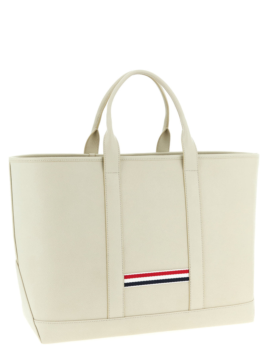 Thom Browne Tool Tote Shopping Bag For Women Premium White Calfskin Pebble Grain Leather