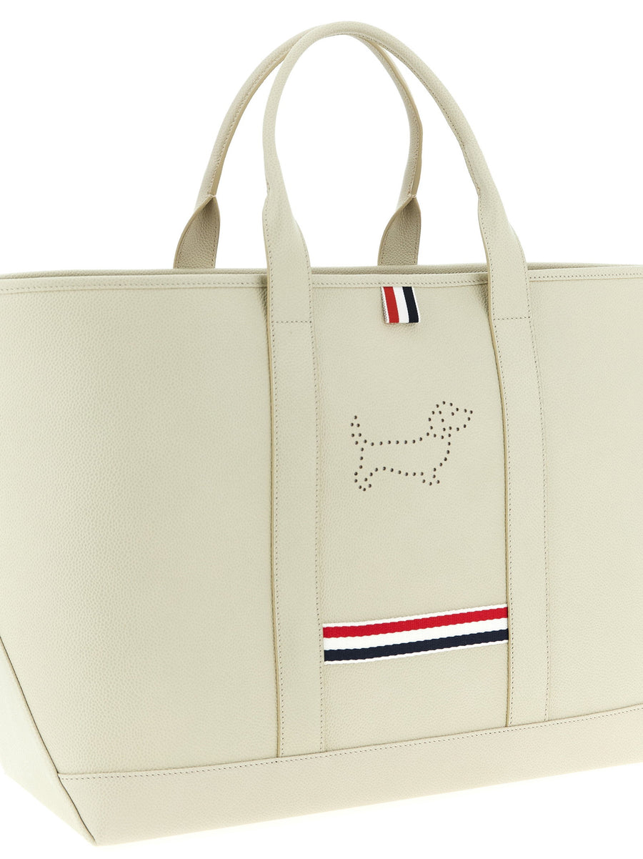 Thom Browne Tool Tote Shopping Bag For Women Premium White Calfskin Pebble Grain Leather