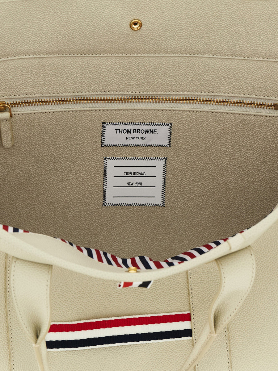 Thom Browne Tool Tote Shopping Bag For Women Premium White Calfskin Pebble Grain Leather