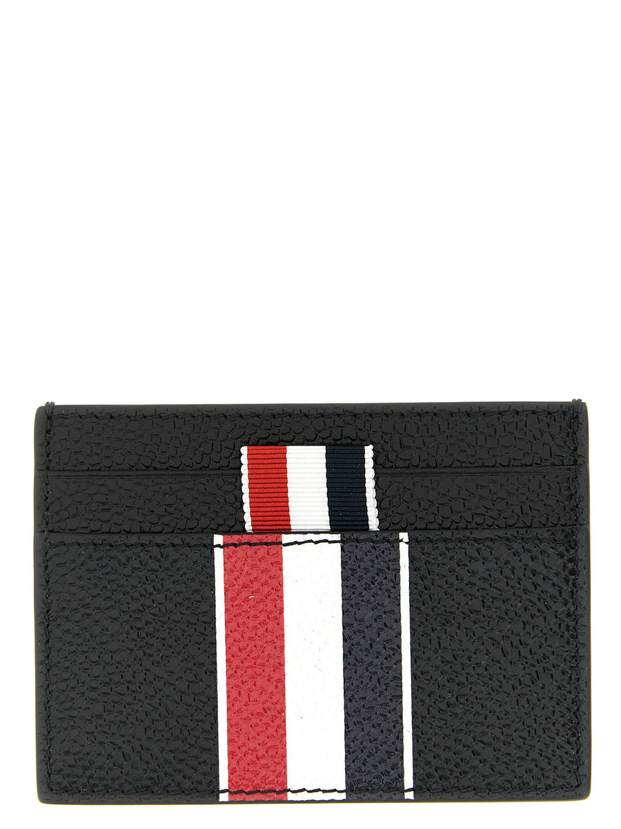 Thom Browne Card Holder RWB Black Calfskin Compact Luxury Leather Wallet For Men