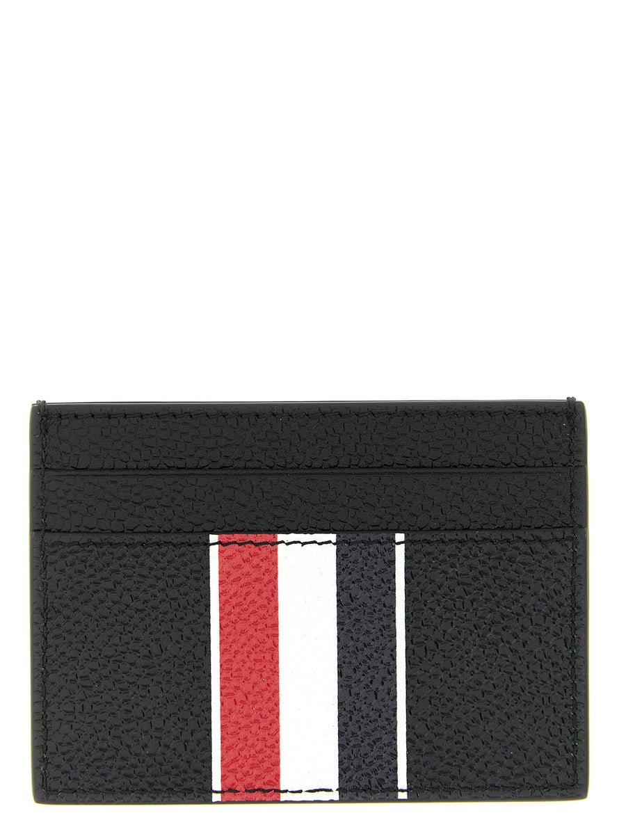 Thom Browne Card Holder RWB Black Calfskin Compact Luxury Leather Wallet For Men