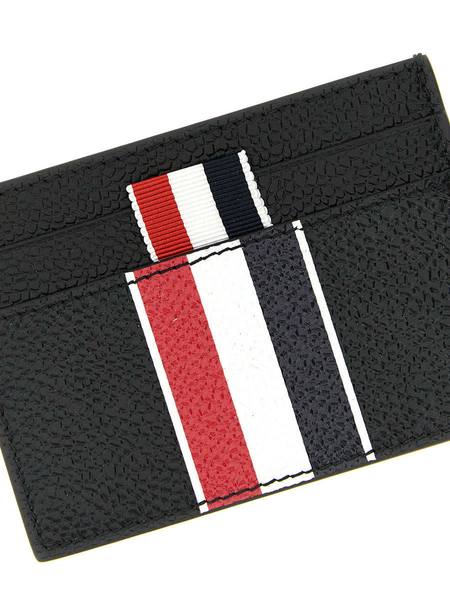 Thom Browne Card Holder RWB Black Calfskin Compact Luxury Leather Wallet For Men