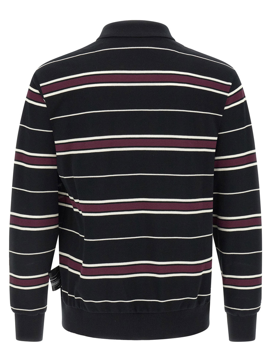 Undercover Long Sleeve Polo Shirt For Men Premium Cotton Pique Multicolor Striped Patch Pocket Front Button