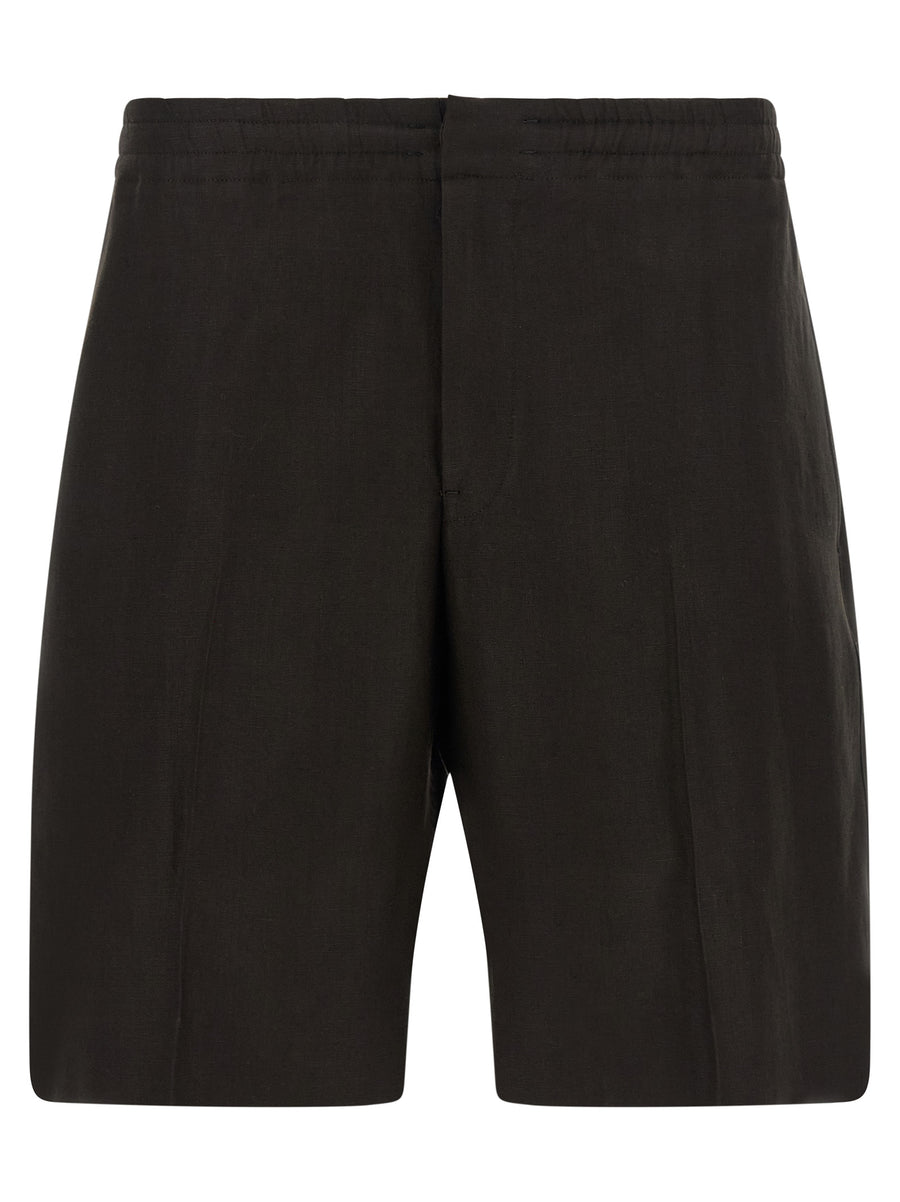 Zegna Linen Bermuda Shorts For Men Elastic Waistband Pleated Front Polished Look Breathable