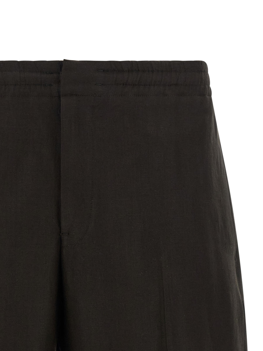 Zegna Linen Bermuda Shorts For Men Elastic Waistband Pleated Front Polished Look Breathable