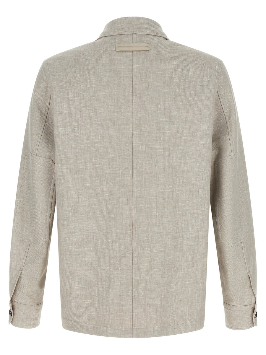 Zegna Crossover Overshirt Gray Linen Wool Silk Blend