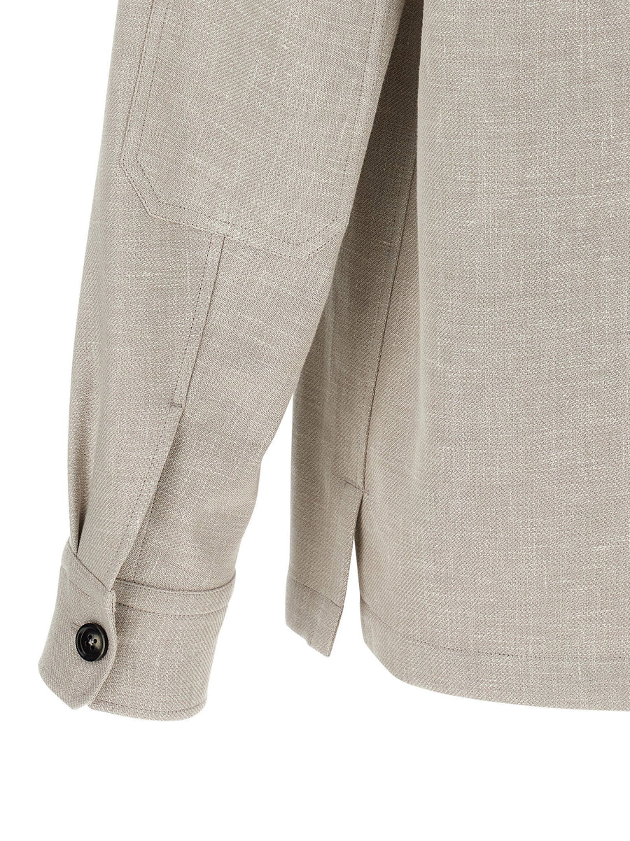 Zegna Crossover Overshirt Gray Linen Wool Silk Blend