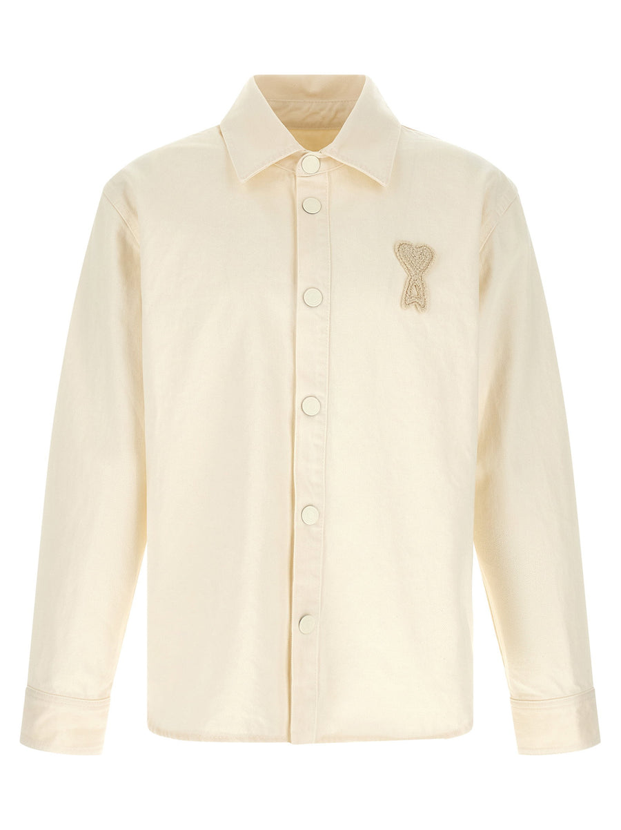 Ami Paris Ami De Coeur Overshirt For Men Beige 100 Percent Cotton Denim