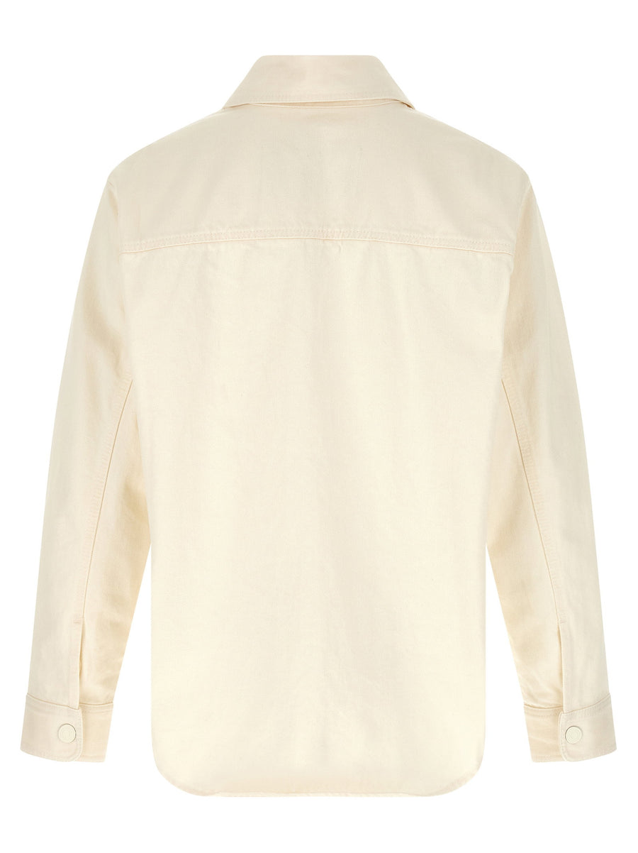 Ami Paris Ami De Coeur Overshirt For Men Beige 100 Percent Cotton Denim