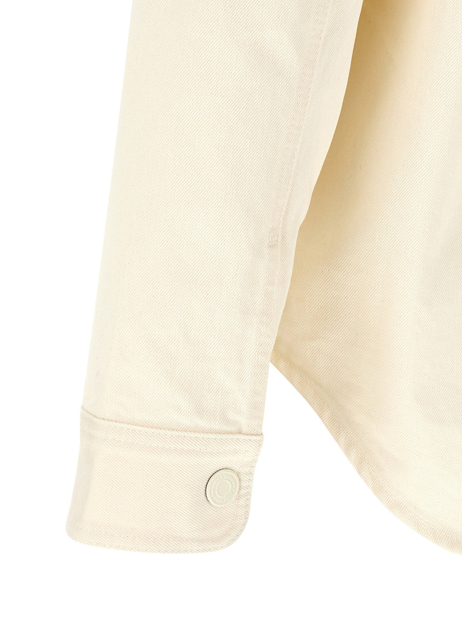 Ami Paris Ami De Coeur Overshirt For Men Beige 100 Percent Cotton Denim