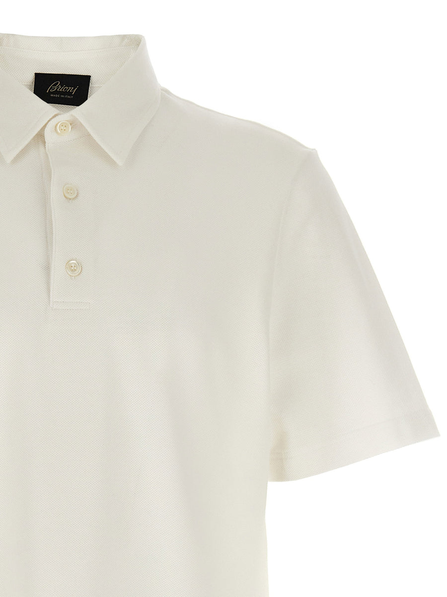 Brioni White Cotton Polo Shirt 100 Percent Cotton Luxury GOTS Certified For Men