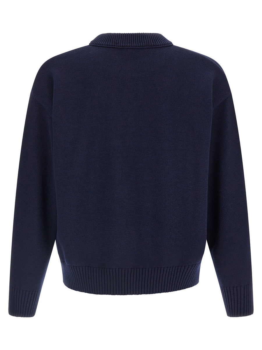 Ami Paris Ami De Coeur Wool Cotton Blend Sweater Blue