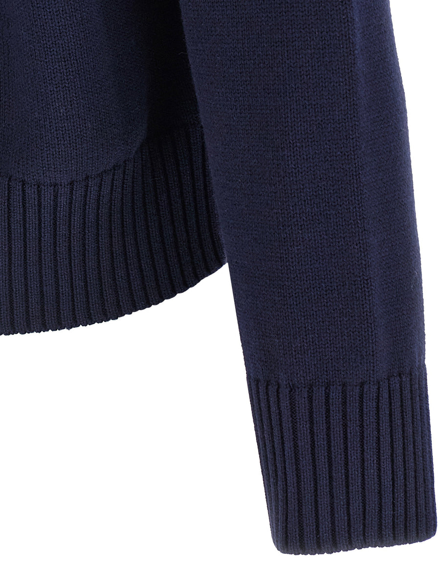 Ami Paris Ami De Coeur Wool Cotton Blend Sweater Blue